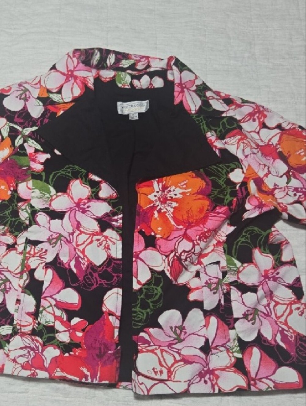 Victor Costa Black Floral-Print Jacket with Pink and Green Accents - Picture 4 of 10